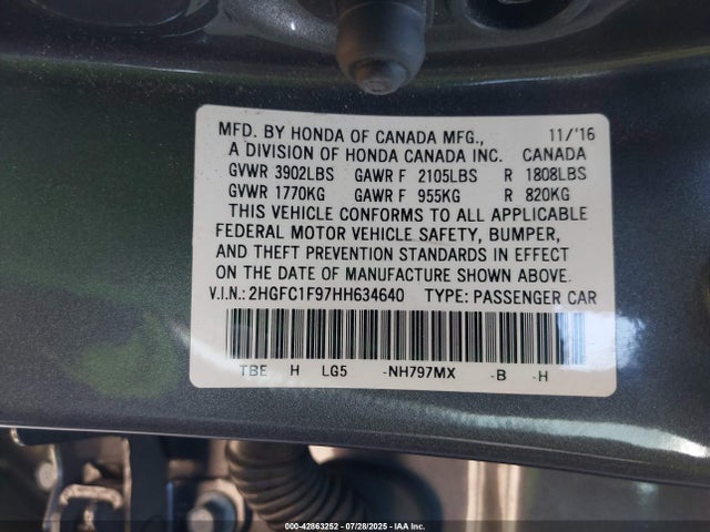 Honda l15b7 2017 2HGFC1F97HH634640 Image 9