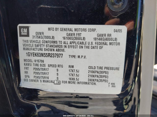 2005 CADILLAC ESCALADE 1GYEK63N55R237977 Photo 8