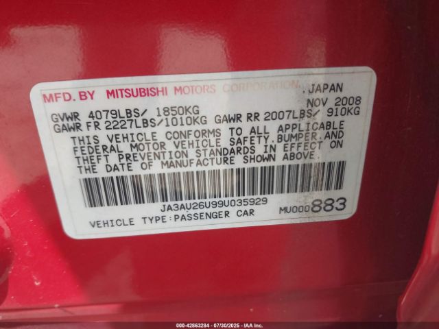 2009 MITSUBISHI LANCER JA3AU26U99U035929 Photo 8