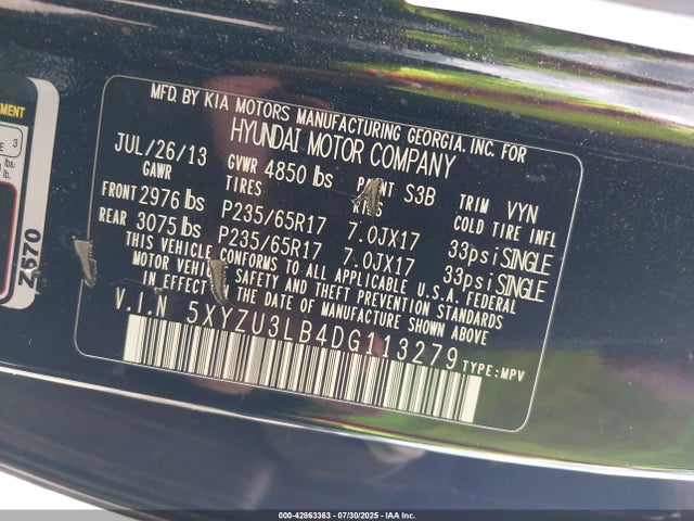 Продаж на аукціоні авто 2013 Hyundai Santa Fe Sport, vin: 5XYZU3LB4DG113279, номер лоту: 42863363