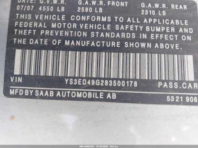 2008 SAAB 9-5 YS3ED49G283500178 Photo 8