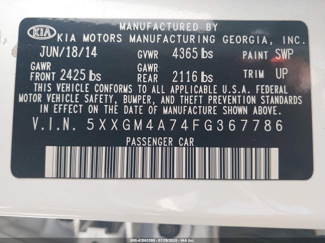 5XXGM4A74FG367786 KIA dohc gdi theta ii