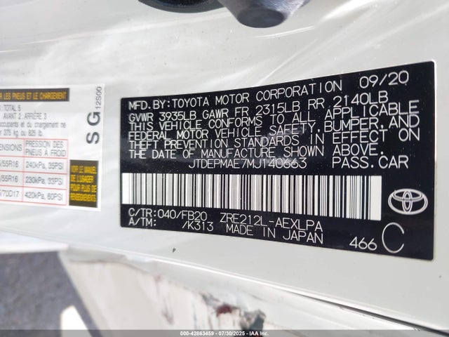 Toyota 2zr-fae 2021 JTDEPMAE7MJ140663 Image 9