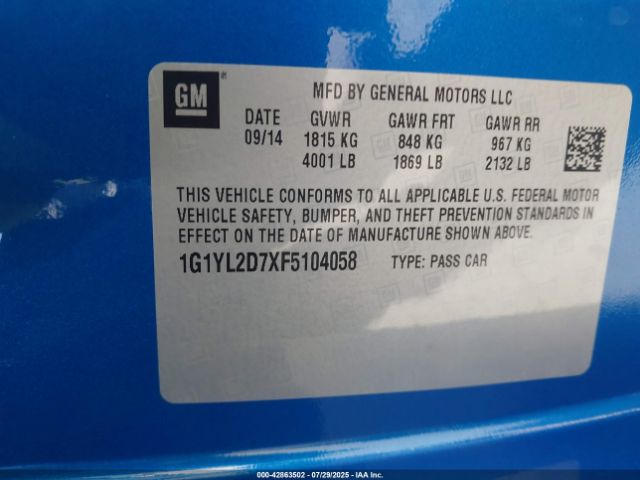 2015 CHEVROLET CORVETTE 1G1YL2D7XF5104058 Photo 8