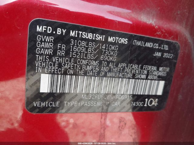 2022 MITSUBISHI MIRAGE G4 ML32FUFJ6NHF06915 Photo 8