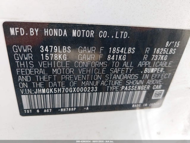 JHMGK5H70GX000233 Honda l15b1