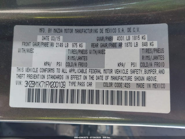 3MZBM1K71FM200109 Mazda pe