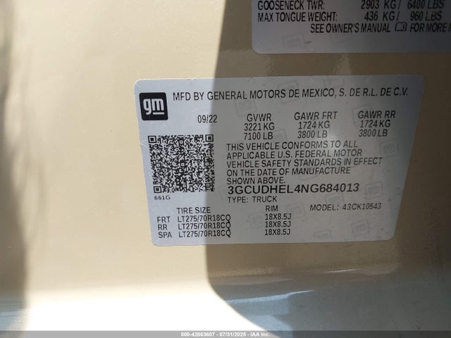 3GCUDHEL4NG684013 Chevrolet l87