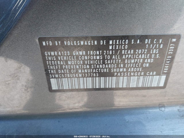 3VWC57BU5KM137763 Volkswagen 1.4 tsi