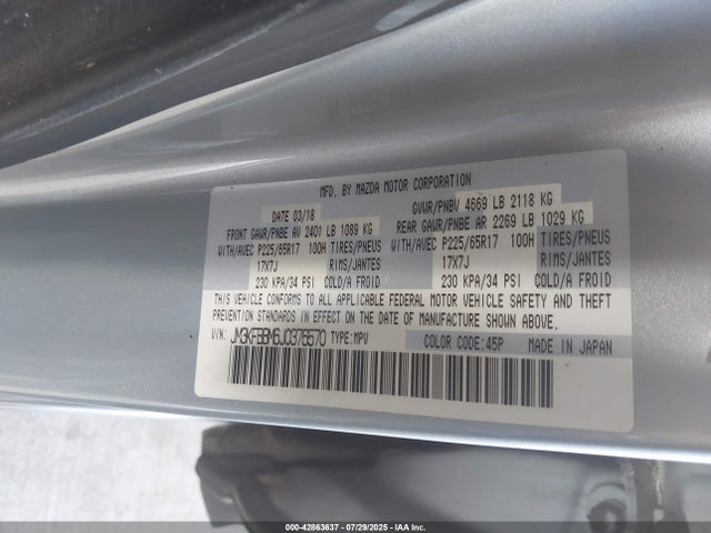 2018 Mazda Cx-5 Sport მანქანა იყიდება აუქციონზე, vin: JM3KFBBM6J0376570, აუქციონის ნომერი: 42863637