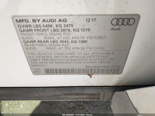 2018 AUDI Q5 WA1BNAFY8J2107147 Photo 8