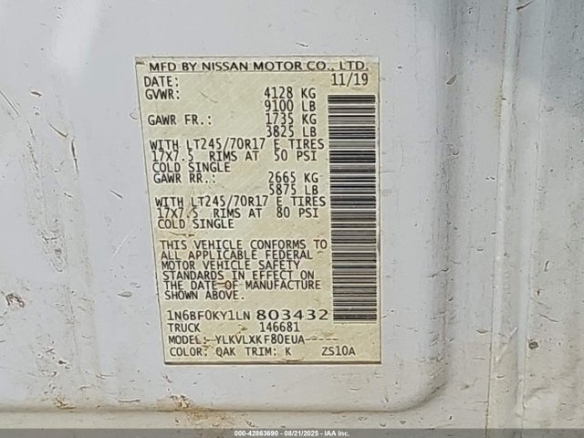 Nissan 2020 2020 1N6BF0KY1LN803432 Image 9