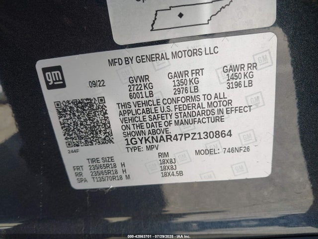1GYKNAR47PZ130864 Cadillac lsy