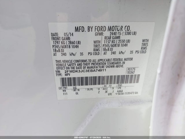 2FMDK3JC3EBA74911 Ford 2014