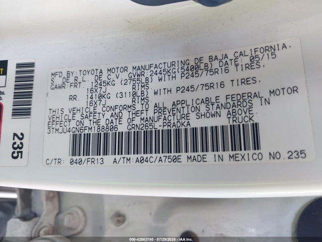 3TMJU4GN6FM188806 Toyota 1gr-fe