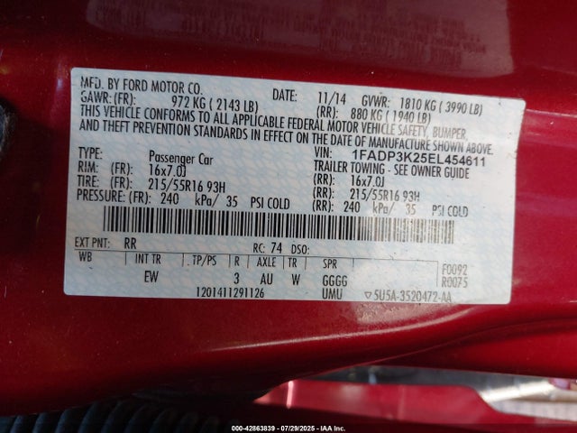 Ford 2014 2014 1FADP3K25EL454611 Image 9