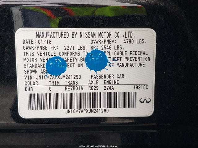 JN1CV7APXJM241290 Infiniti Q50