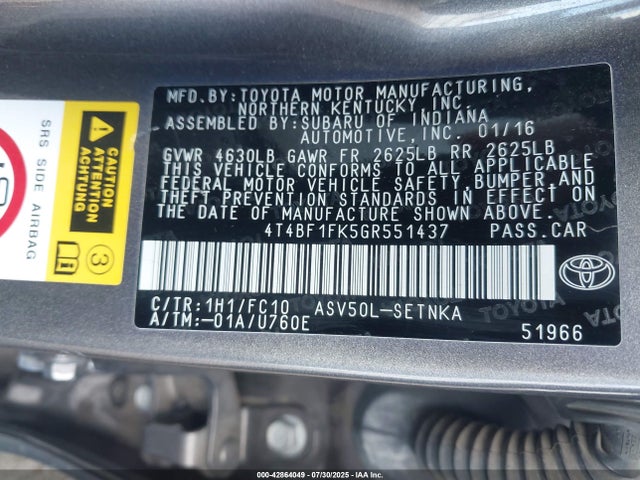 Toyota 2ar-fe 2016 4T4BF1FK5GR551437 Image 9