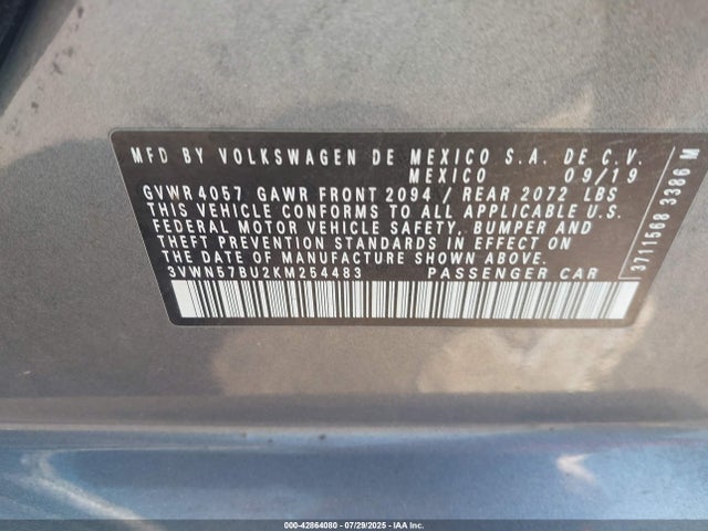3VWN57BU2KM254483 Volkswagen 1.4 tsi