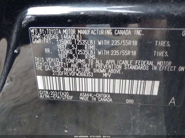 Toyota 2ar-fe 2015 2T3DFREV0FW368353 Image 9