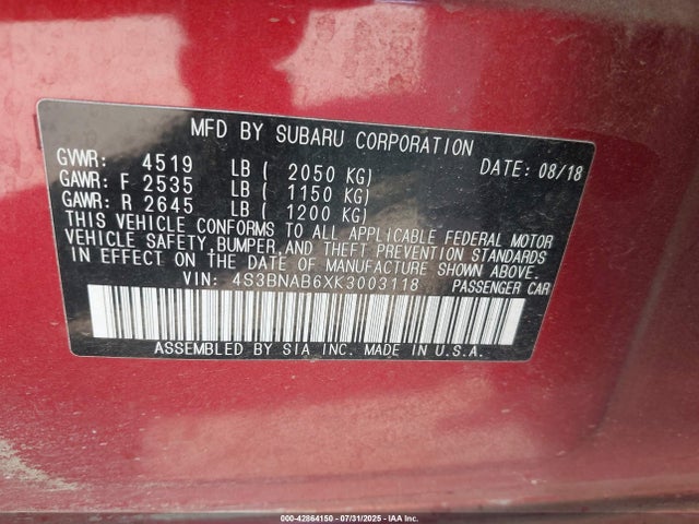 Subaru u5 2019 4S3BNAB6XK3003118 Image 9