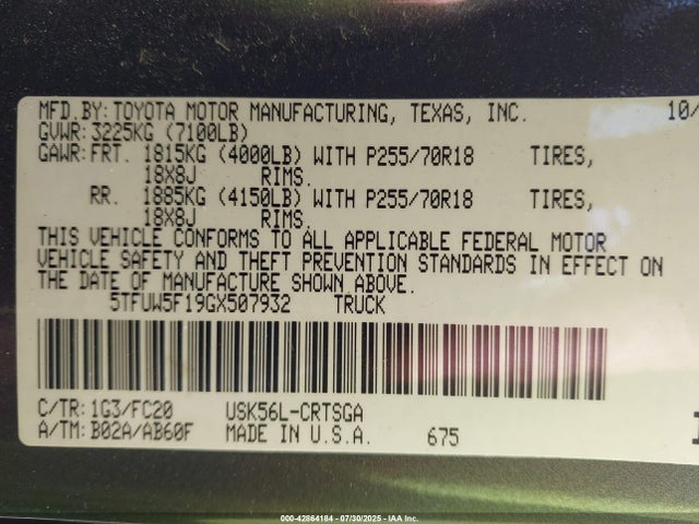 5TFUW5F19GX507932 Toyota 3ur-fbe