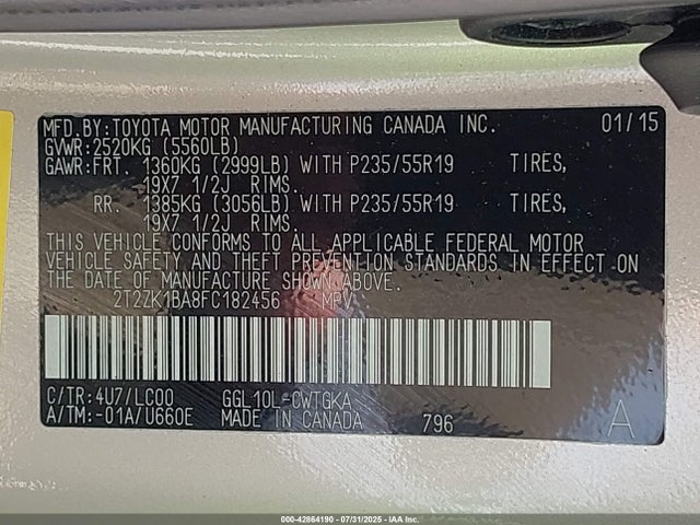Lexus 2gr-fe 2015 2T2ZK1BA8FC182456 Image 9