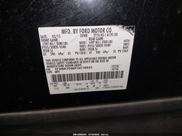 Ford 2015 2015 1FM5K7D80FGC15933 Image 9