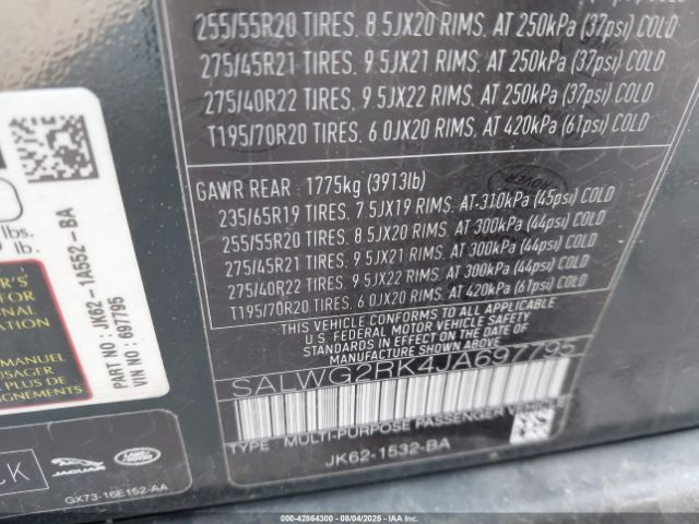 2018 LAND ROVER RANGE ROVER SPORT SALWG2RK4JA697795 Photo 8