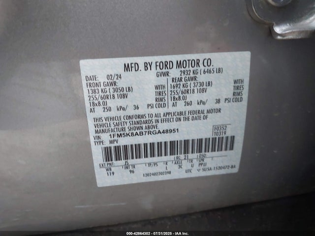 Ford tivct 2024 1FM5K8AB7RGA48951 Image 9
