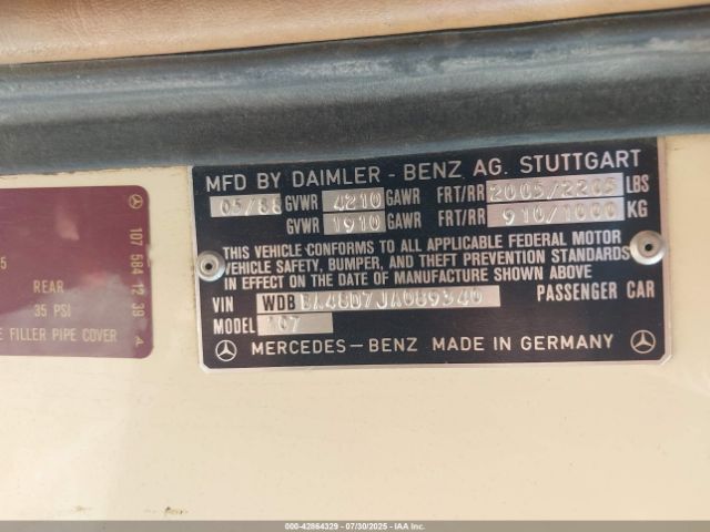 1988 MERCEDES-BENZ 560 WDBBA48D7JA089340 Photo 8