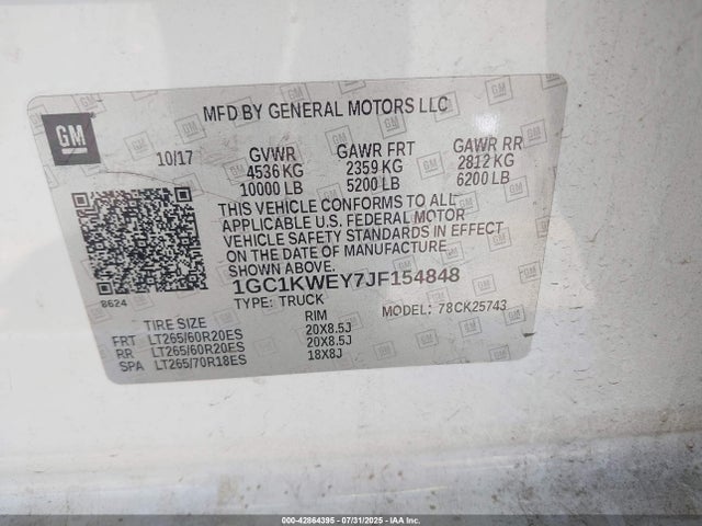1GC1KWEY7JF154848 Chevrolet l5p - direct injection, duramax, gen 5, var 1