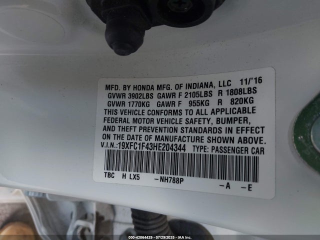 19XFC1F43HE204344 Honda Civic Ex-t