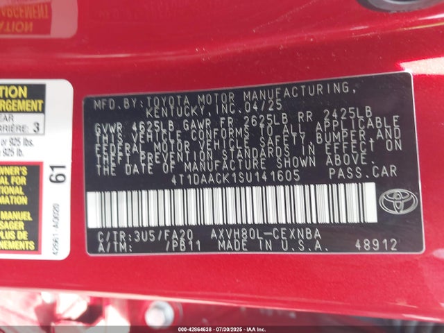 Toyota a25a-fxs 2025 4T1DAACK1SU141605 Image 9
