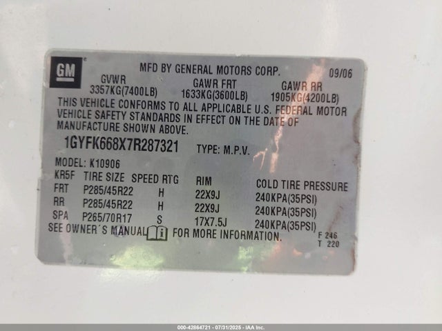 2007 CADILLAC ESCALADE ESV 1GYFK668X7R287321 Photo 8