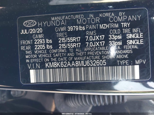 KM8K62AA8MU632605 Hyundai mpi nu