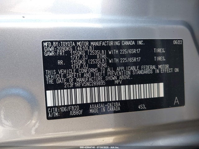 Toyota a25a-fks 2022 2T3F1RFV5NC289895 Image 9
