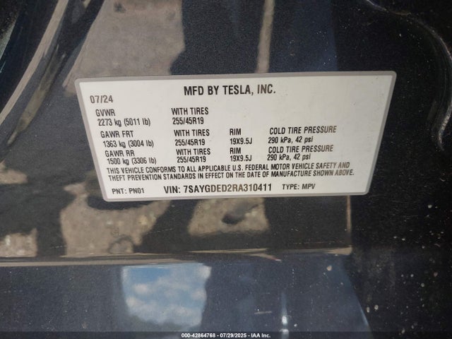 2024 TESLA MODEL Y 7SAYGDED2RA310411 Photo 8
