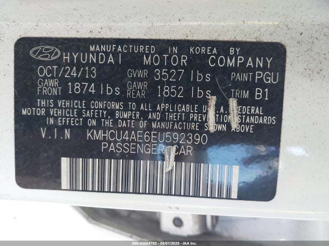 KMHCU4AE6EU592390 Hyundai dohc gdi gamma