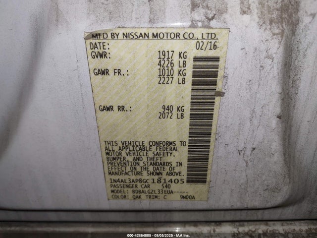 1N4AL3AP8GC181405 Nissan Altima