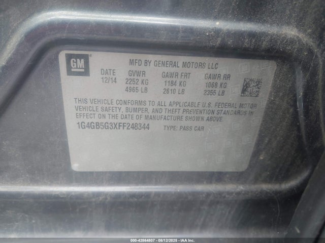 42864807 :رقم المزاد ، 1G4GB5G3XFF248344 vin ، 2015 Buick Lacrosse Leather مزاد بيع