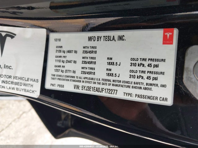 2018 TESLA MODEL 3 5YJ3E1EA0JF172277 Photo 8