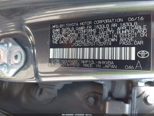 JTDKDTB37G1132974 Toyota 1nz-fxe+1lm