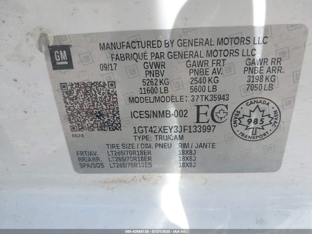 Aukcja sprzedaży 2018 Gmc Sierra 3500hd Slt, vin: 1GT42XEY3JF133997, numer aukcji: 42865139