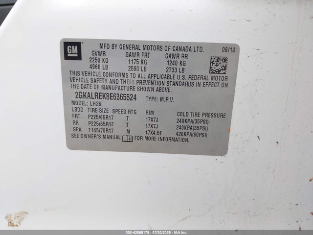 2GKALREK8E6365524 GMC lea - flex fuel (gas/alc), aluminum, high output