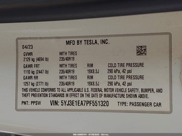 2023 TESLA MODEL 3 5YJ3E1EA7PF551320 Photo 8