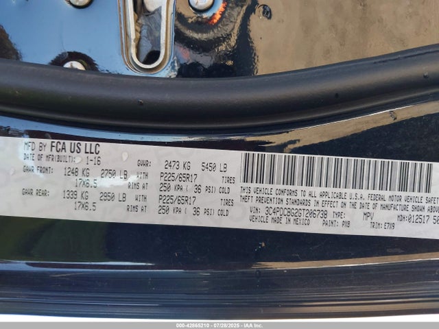 3C4PDCBG2GT206738 Dodge 2016
