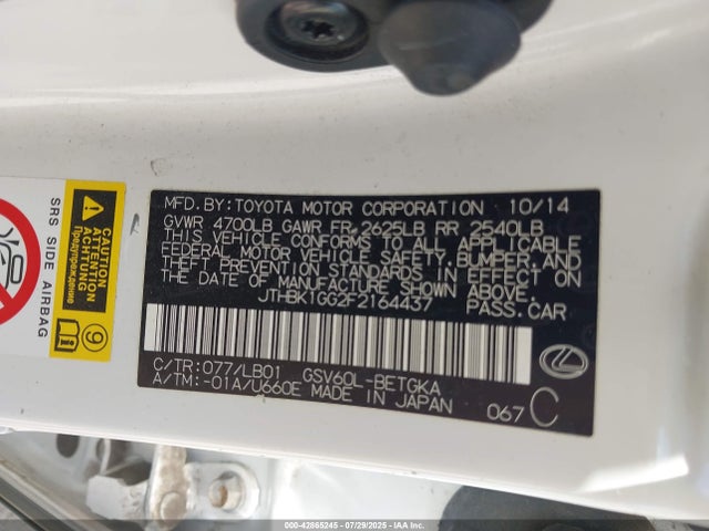Lexus 2gr-fe 2015 JTHBK1GG2F2164437 Image 9