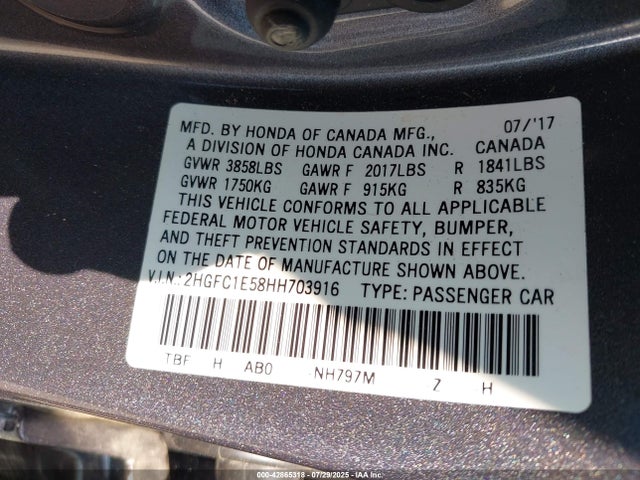 2HGFC1E58HH703916 Honda l15b7