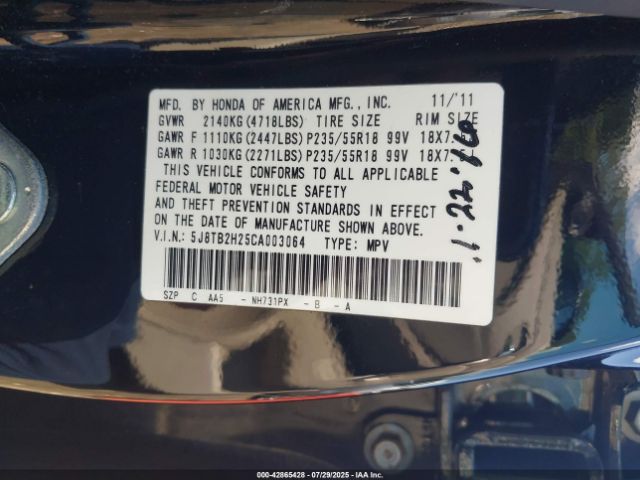 2012 ACURA RDX 5J8TB2H25CA003064 Photo 8